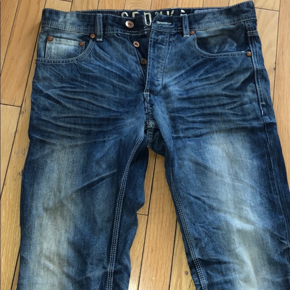 seduka dark wash jeans with white threading
